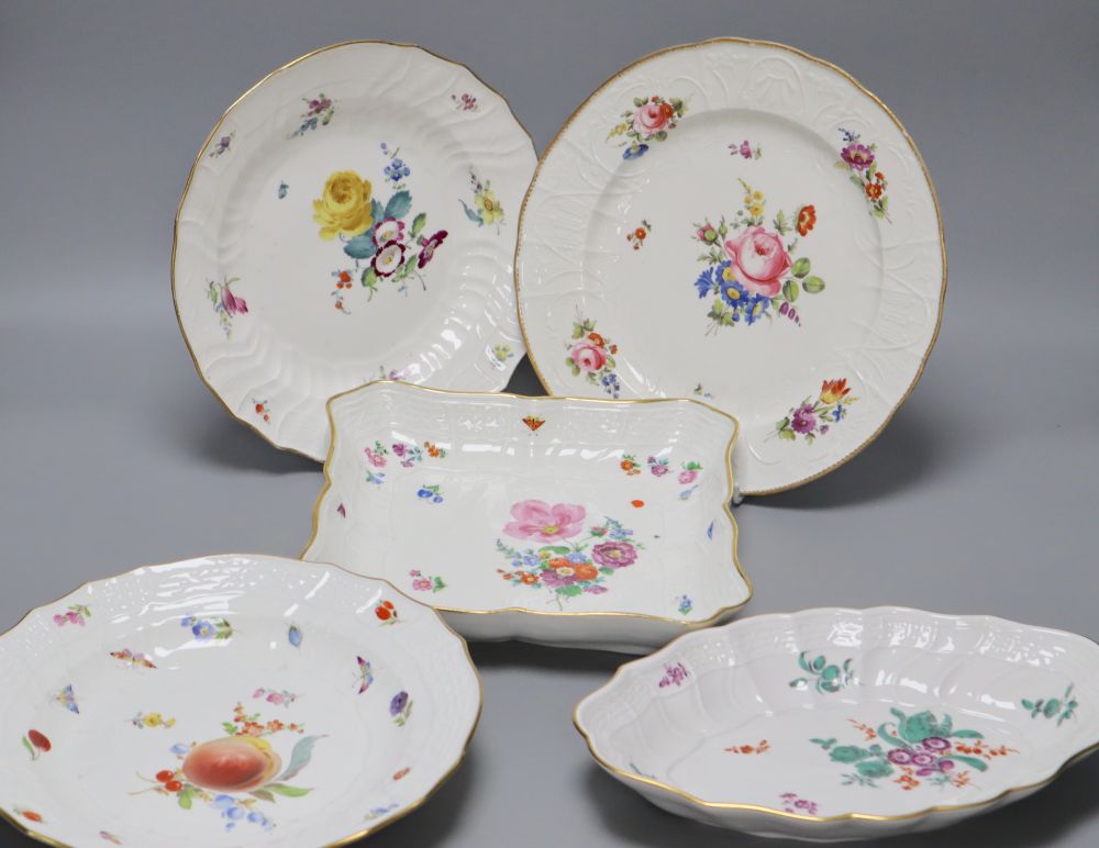 A quantity of 19th / 20th century Meissen flower painted plates or dishes